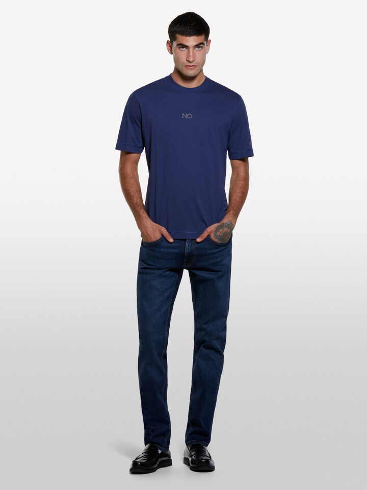 Dark blue t-shirt with print - men's short sleeve t-shirts - Blue | Sisley image number 1